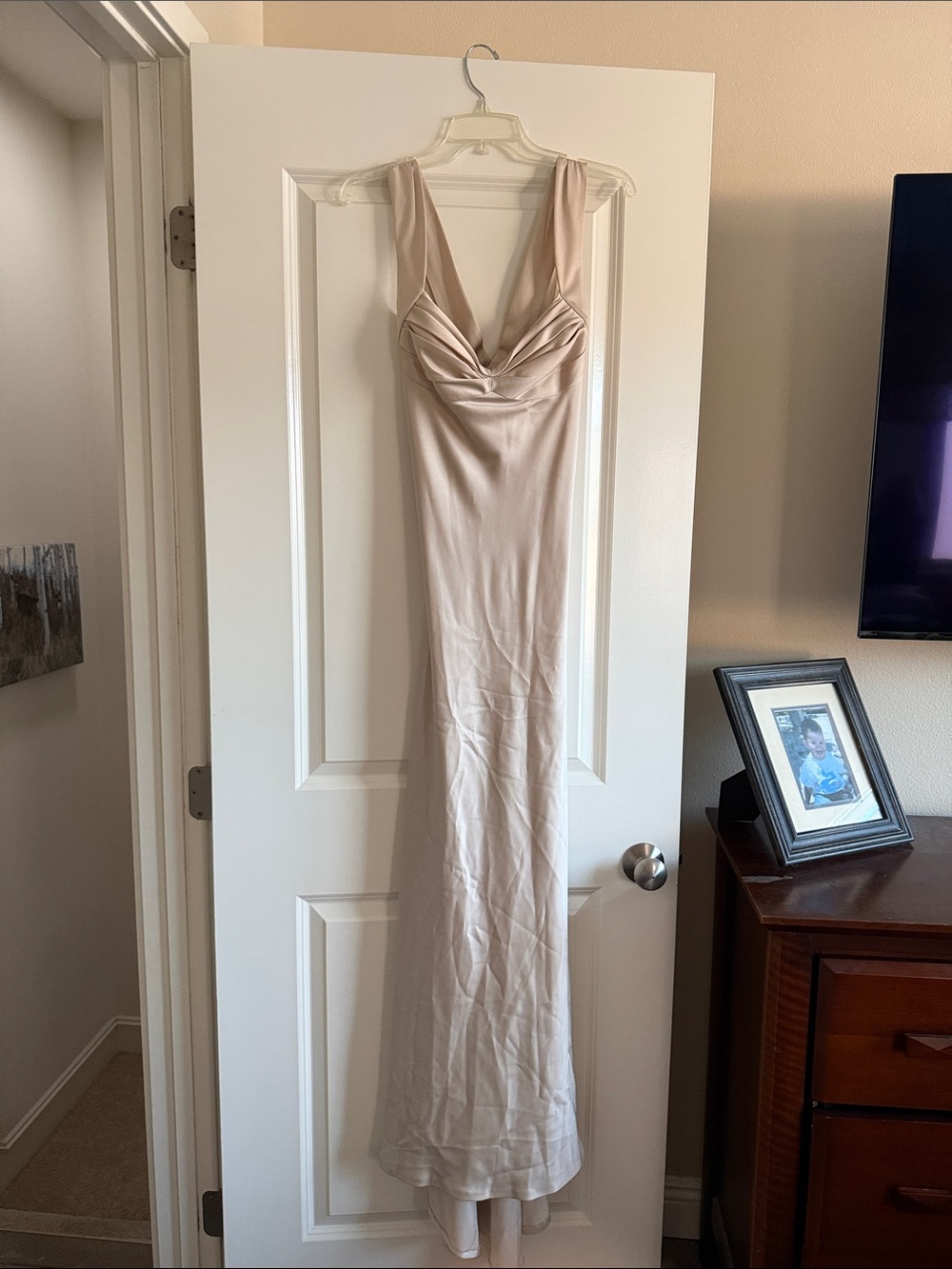 Calvin Klein Light Beige Sleeveless V-Neck Maxi Dress